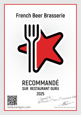La French Beer Brasserie reçoit la distinction « Recommandé » par Restaurant Guru